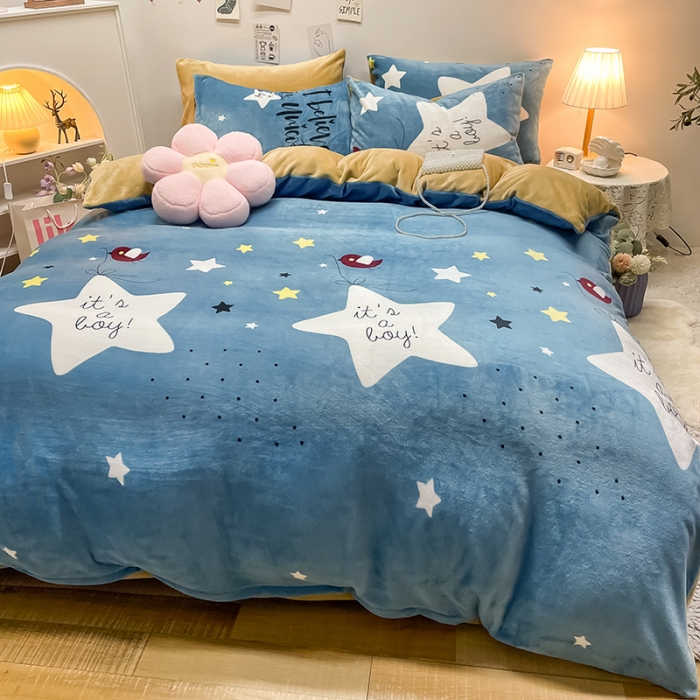 91家纺网 家纺一手货源 找家纺 芃成家纺 2021新款牛奶绒印花四件套 星辰恋