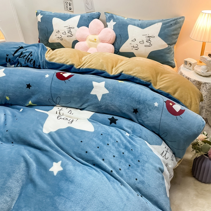 91家纺网 家纺一手货源 找家纺 芃成家纺 2021新款牛奶绒印花四件套 星辰恋