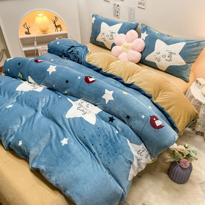 91家纺网 家纺一手货源 找家纺 芃成家纺 2021新款牛奶绒印花四件套 星辰恋