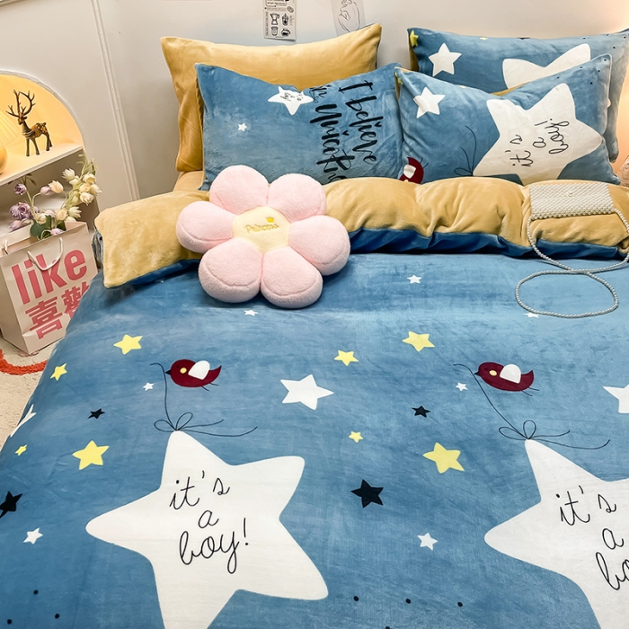 91家纺网 家纺一手货源 找家纺 芃成家纺 2021新款牛奶绒印花四件套 星辰恋