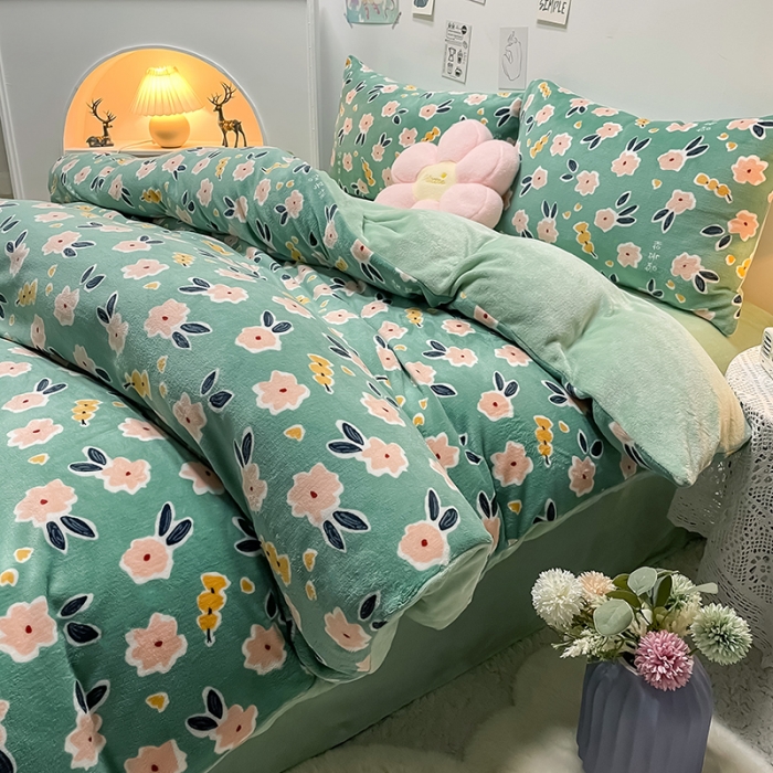 91家纺网 家纺一手货源 找家纺 芃成家纺 2021新款牛奶绒印花四件套 优雅花香