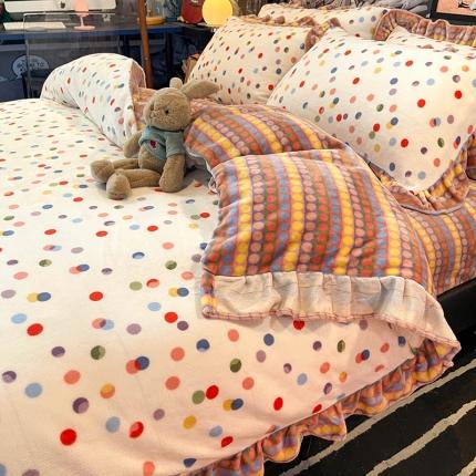 91家纺网 家纺一手货源 找家纺 HL原创 2021新款花边款牛奶绒四件套 点点