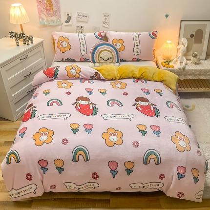 91家纺网 家纺一手货源 找家纺 芃成家纺 2021新款牛奶绒印花单被套 彩虹漾