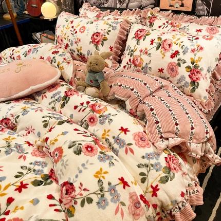 91家纺网 家纺一手货源 找家纺 HL原创 2021新款花边款牛奶绒四件套 眷恋