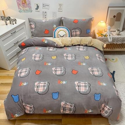 91家纺网 家纺一手货源 找家纺 芃成家纺 2021新款牛奶绒印花单被套 潮流酷熊
