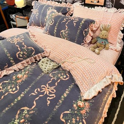 91家纺网 家纺一手货源 找家纺 HL原创 2021新款花边款牛奶绒四件套 罗曼蒂克