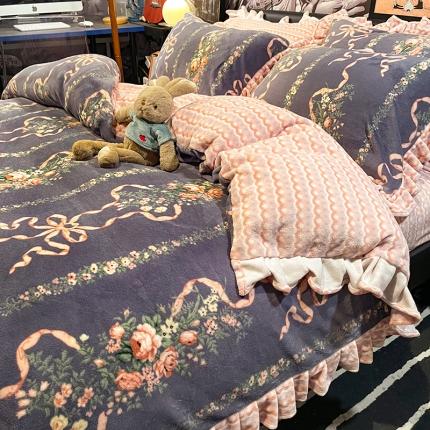 HL原创 2021新款花边款牛奶绒四件套 罗曼蒂克