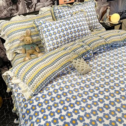 HL原创 2021新款花边款牛奶绒四件套 素素