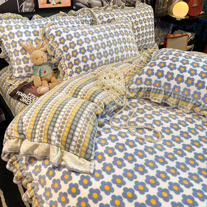 91家纺网 家纺一手货源 找家纺 HL原创 2021新款花边款牛奶绒四件套 素素