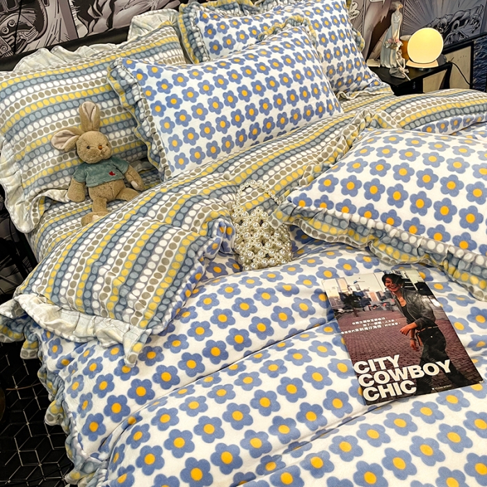 91家纺网 家纺一手货源 找家纺 HL原创 2021新款花边款牛奶绒四件套 素素