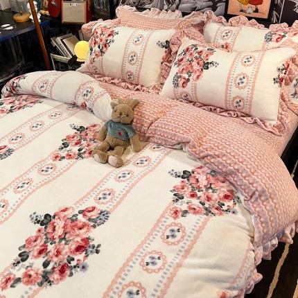 91家纺网 家纺一手货源 找家纺 HL原创 2021新款花边款牛奶绒四件套 微微一笑