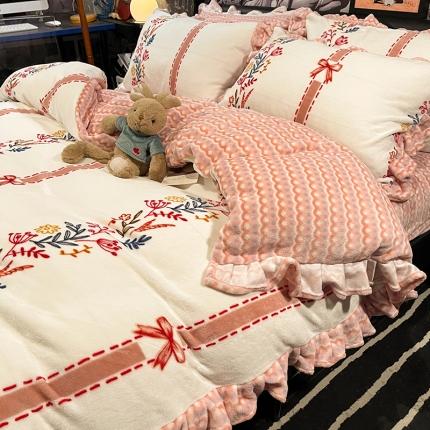 HL原创 2021新款花边款牛奶绒四件套 秀秀