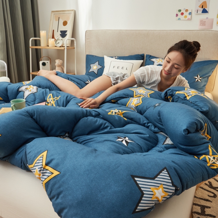 91家纺网 家纺一手货源 找家纺 畅销被业 2021新款芦荟棉冬被 闪亮星星-蓝