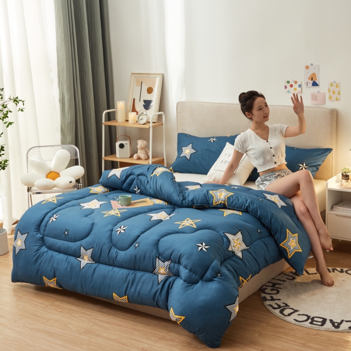 91家纺网 家纺一手货源 找家纺 畅销被业 2021新款芦荟棉冬被 闪亮星星-蓝