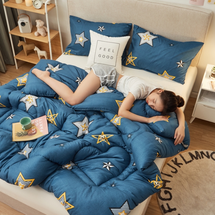 91家纺网 家纺一手货源 找家纺 畅销被业 2021新款芦荟棉冬被 闪亮星星-蓝