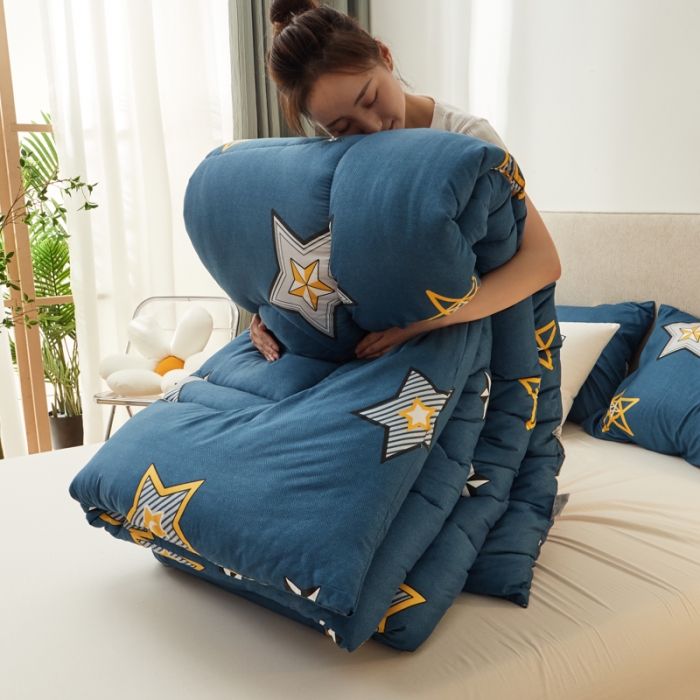 91家纺网 家纺一手货源 找家纺 畅销被业 2021新款芦荟棉冬被 闪亮星星-蓝