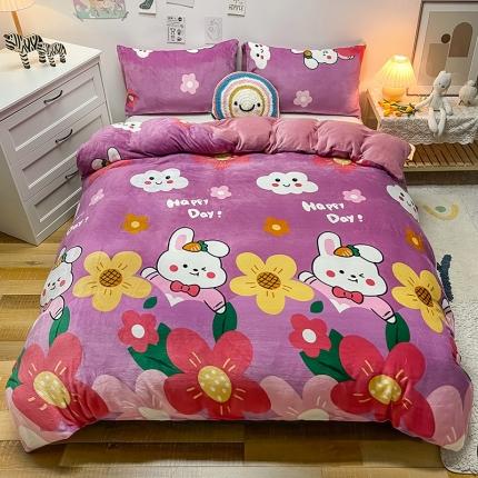 91家纺网 家纺一手货源 找家纺 芃成家纺 2021新款牛奶绒印花单被套 七彩花