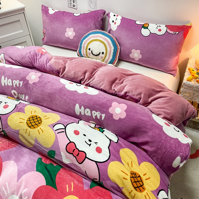 91家纺网 家纺一手货源 找家纺 芃成家纺 2021新款牛奶绒印花单被套 七彩花