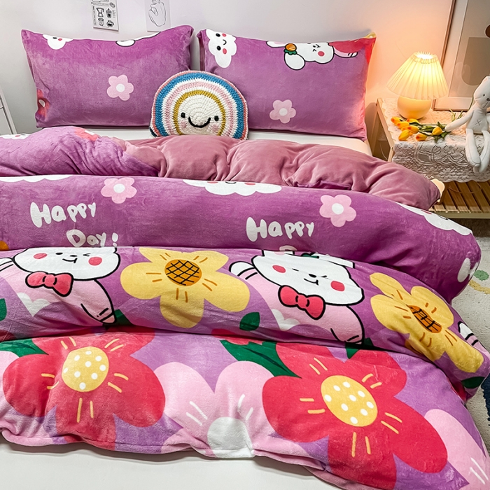 91家纺网 家纺一手货源 找家纺 芃成家纺 2021新款牛奶绒印花单被套 七彩花