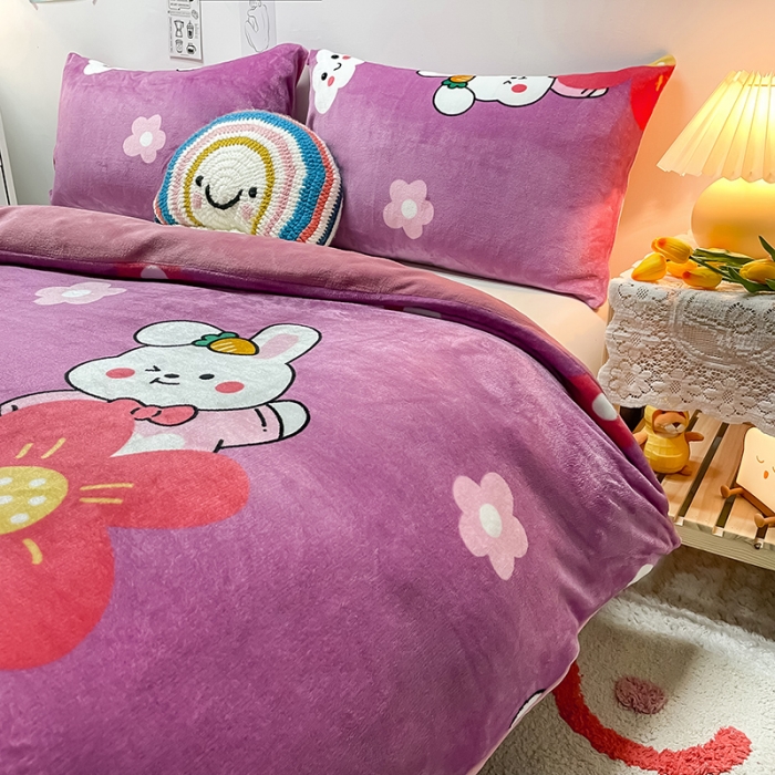 91家纺网 家纺一手货源 找家纺 芃成家纺 2021新款牛奶绒印花单被套 七彩花