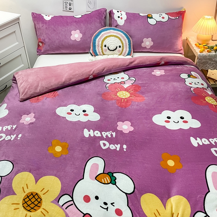 91家纺网 家纺一手货源 找家纺 芃成家纺 2021新款牛奶绒印花单被套 七彩花