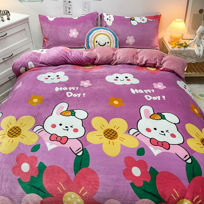 91家纺网 家纺一手货源 找家纺 芃成家纺 2021新款牛奶绒印花单被套 七彩花