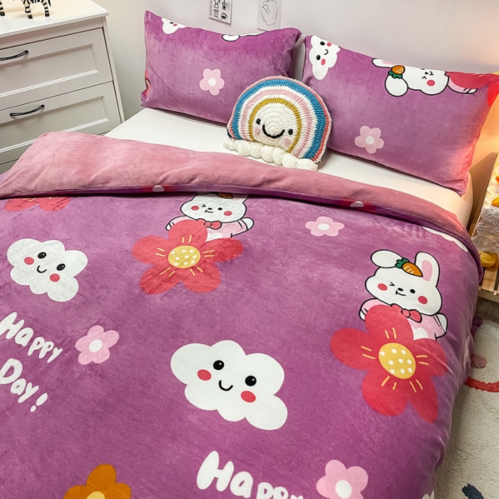 91家纺网 家纺一手货源 找家纺 芃成家纺 2021新款牛奶绒印花单被套 七彩花