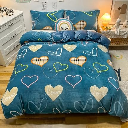 91家纺网 家纺一手货源 找家纺 芃成家纺 2021新款牛奶绒印花单被套 心动