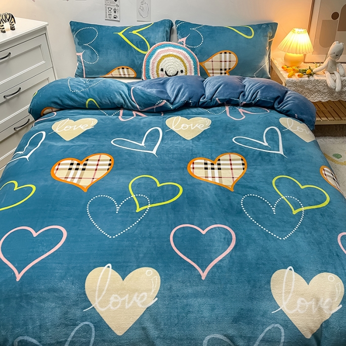 91家纺网 家纺一手货源 找家纺 芃成家纺 2021新款牛奶绒印花单被套 心动