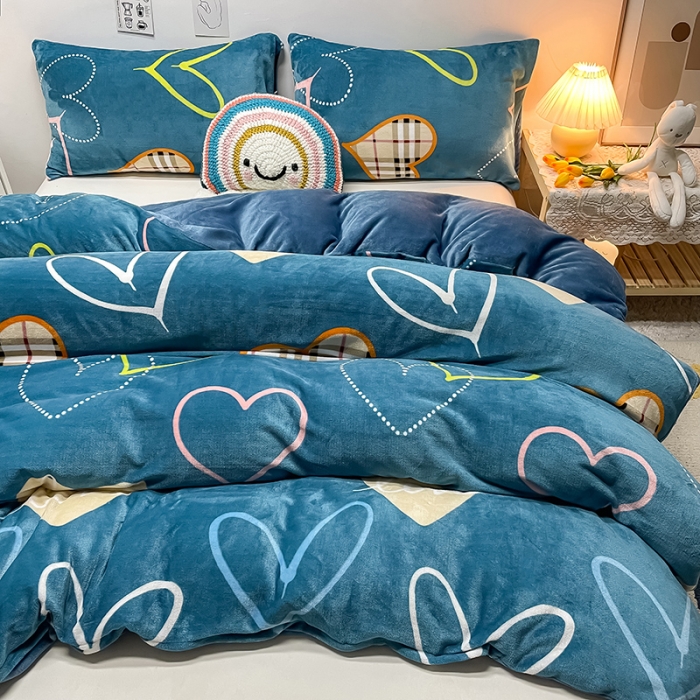 91家纺网 家纺一手货源 找家纺 芃成家纺 2021新款牛奶绒印花单被套 心动