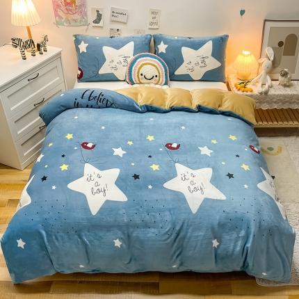 91家纺网 家纺一手货源 找家纺 芃成家纺 2021新款牛奶绒印花单被套 星辰恋