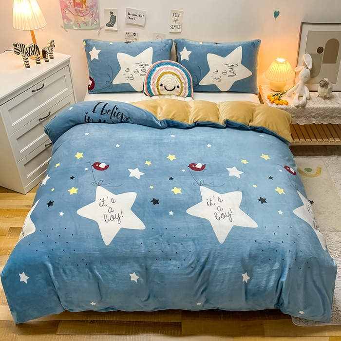 91家纺网 家纺一手货源 找家纺 芃成家纺 2021新款牛奶绒印花单被套 星辰恋