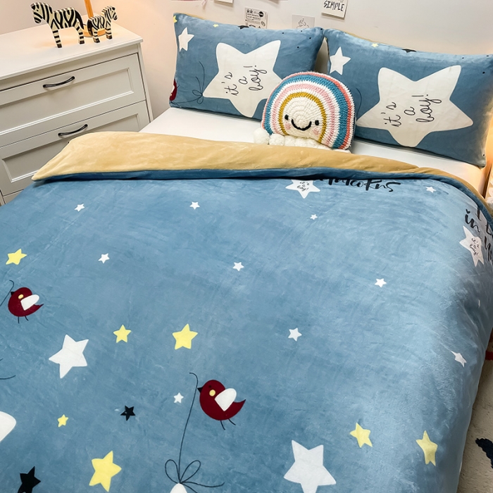 91家纺网 家纺一手货源 找家纺 芃成家纺 2021新款牛奶绒印花单被套 星辰恋