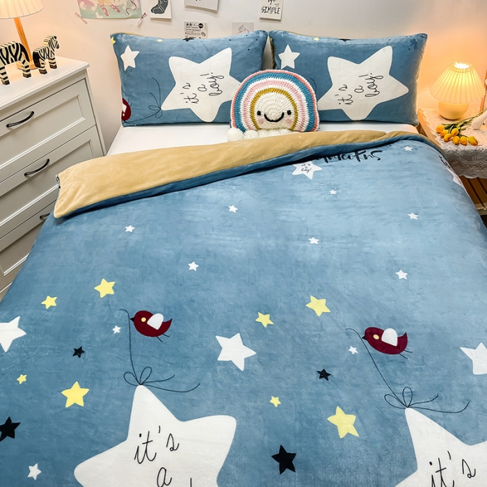 91家纺网 家纺一手货源 找家纺 芃成家纺 2021新款牛奶绒印花单被套 星辰恋