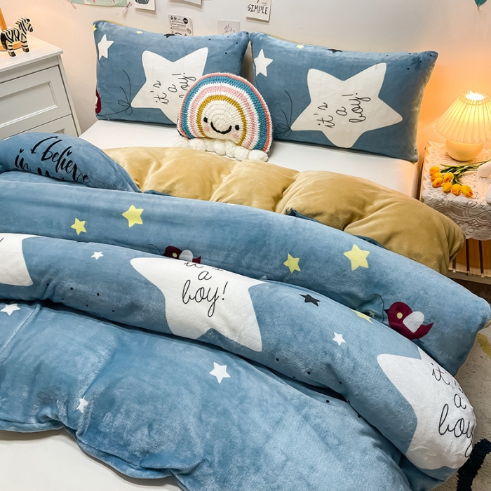 91家纺网 家纺一手货源 找家纺 芃成家纺 2021新款牛奶绒印花单被套 星辰恋