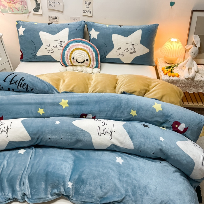 91家纺网 家纺一手货源 找家纺 芃成家纺 2021新款牛奶绒印花单被套 星辰恋