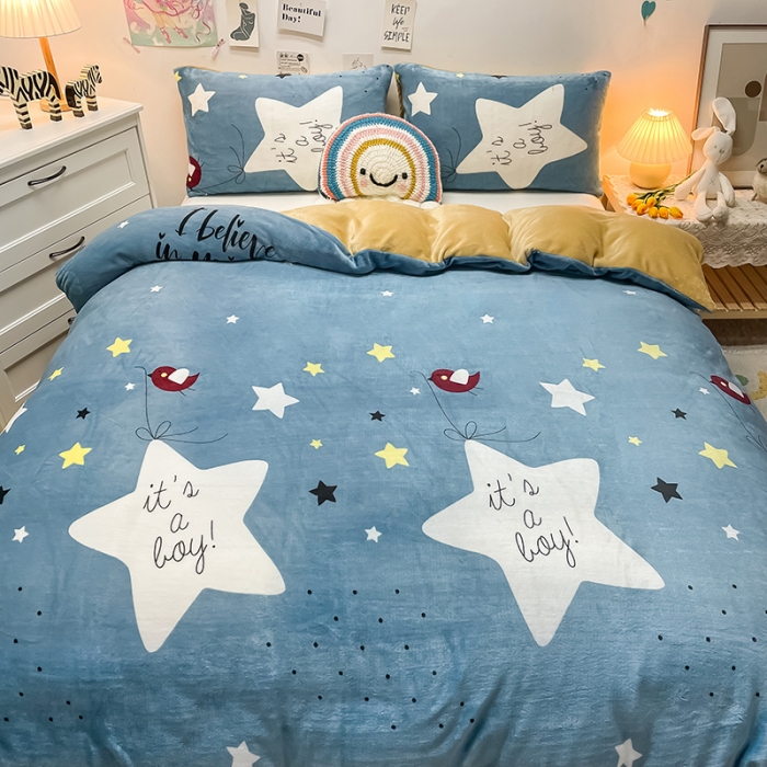 91家纺网 家纺一手货源 找家纺 芃成家纺 2021新款牛奶绒印花单被套 星辰恋