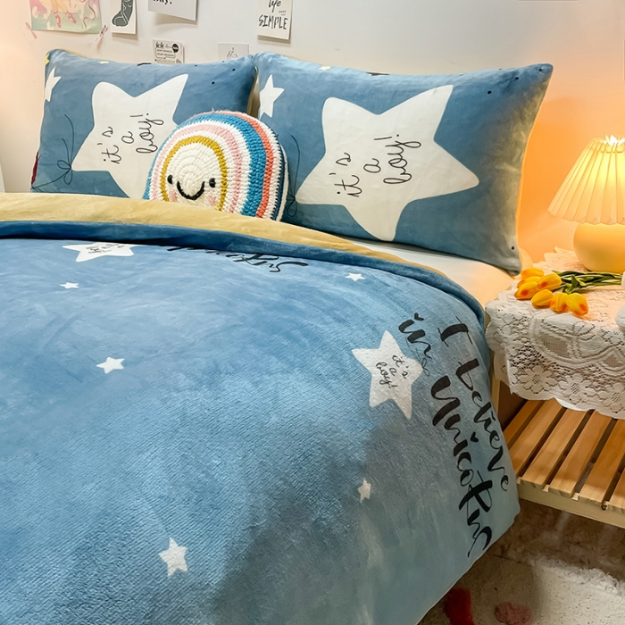 91家纺网 家纺一手货源 找家纺 芃成家纺 2021新款牛奶绒印花单被套 星辰恋