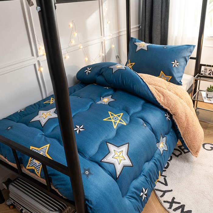 91家纺网 家纺一手货源 找家纺 畅销被业 2024新款羊羔绒学生床冬被 闪亮星星-蓝