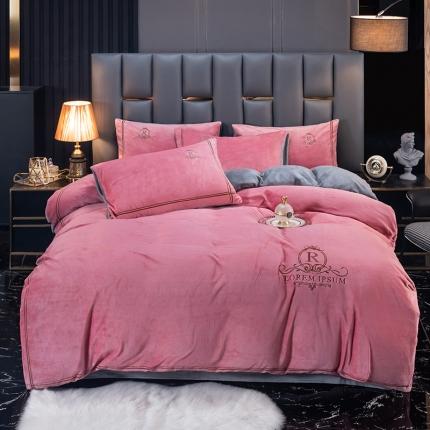 芃成家纺 2021新款牛奶绒绣花四件套 皇冠 豆沙