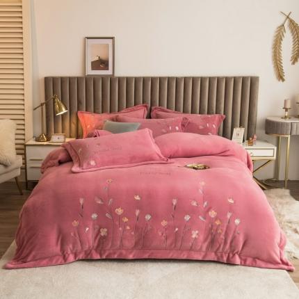 绒博士240g法莱牛奶水晶宝宝贝贝魔法四件套-浪漫花丛 豆沙