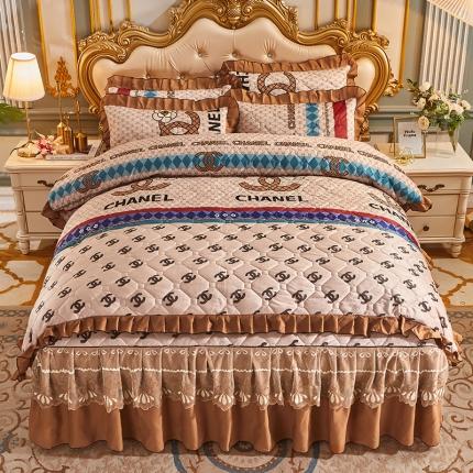 91家纺网 家纺一手货源 找家纺 （总）艾裙海 2025新款韩版水晶绒夹棉床裙款四件套