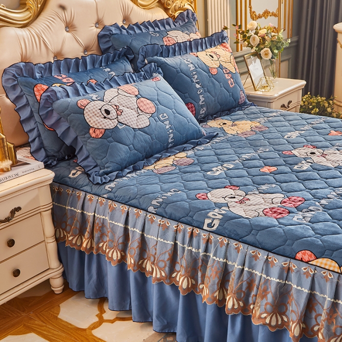 91家纺网 家纺一手货源 找家纺 艾裙海 2025新款水晶绒绗缝夹棉床裙