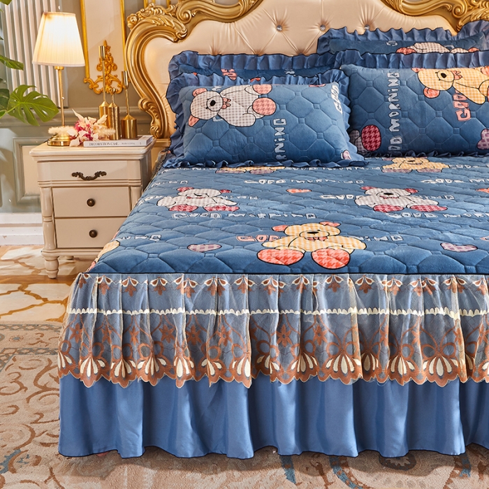 91家纺网 家纺一手货源 找家纺 艾裙海 2025新款水晶绒绗缝夹棉床裙