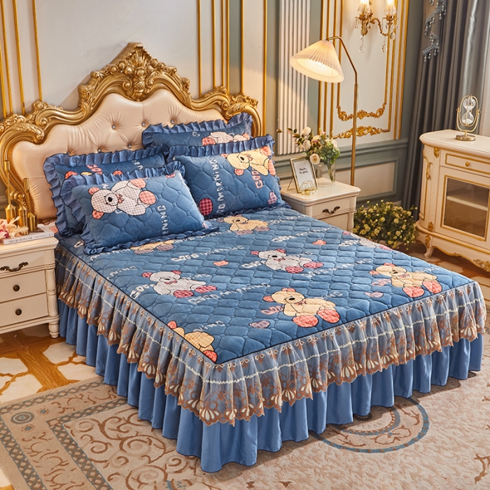 91家纺网 家纺一手货源 找家纺 艾裙海 2025新款水晶绒绗缝夹棉床裙