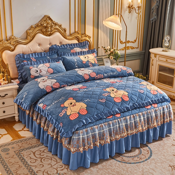 91家纺网 家纺一手货源 找家纺 艾裙海 2025新款水晶绒绗缝夹棉床裙