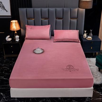 芃成家纺 2021新款牛奶绒绣花单床笠  豆沙