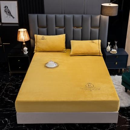 91家纺网 家纺一手货源 找家纺 芃成家纺 2021新款牛奶绒绣花单床笠  姜黄