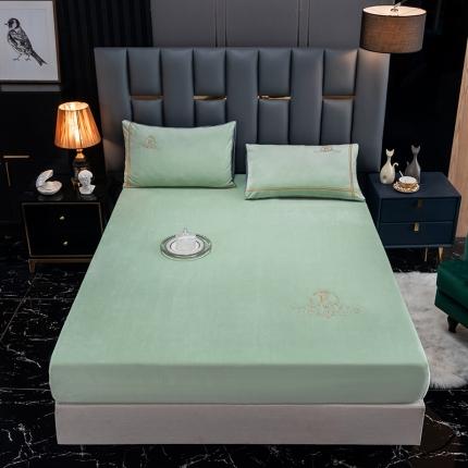 91家纺网 家纺一手货源 找家纺 芃成家纺 2021新款牛奶绒绣花单床笠  抹茶绿