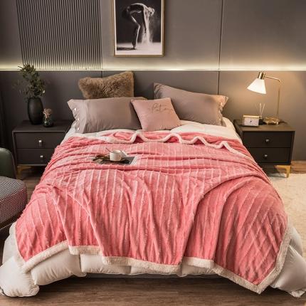 91家纺网 家纺一手货源 找家纺 摩妮卡 2022新款提花牛奶绒四季毛毯子盖毯午睡毯 格蕾丝粉